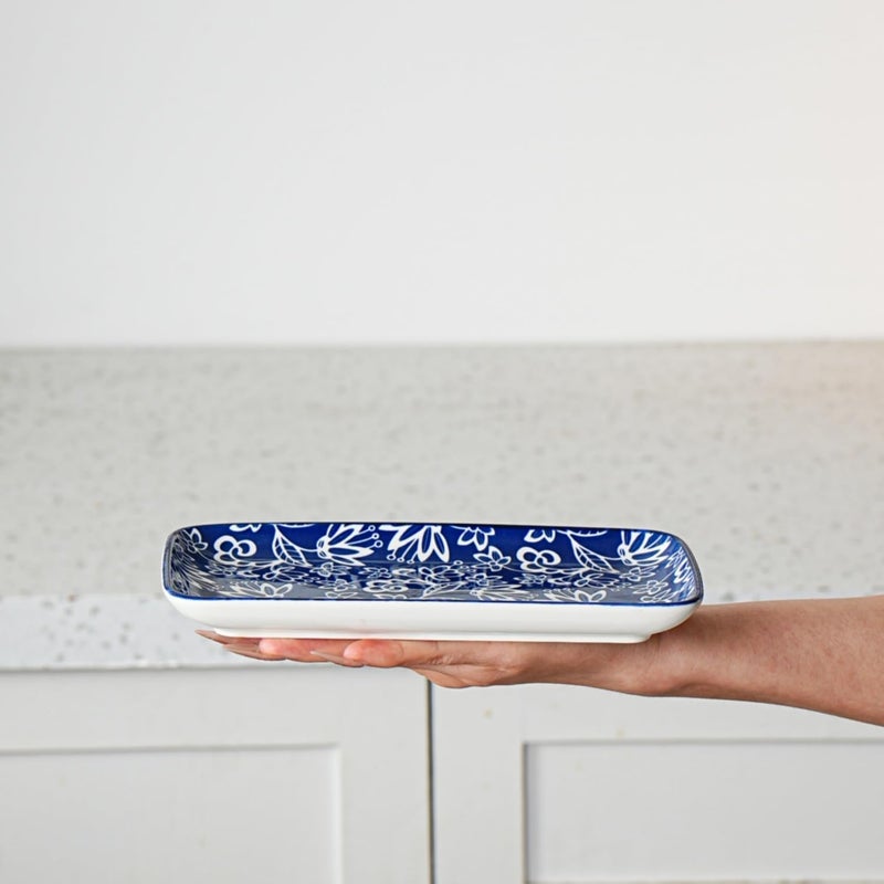 Cerkik Rectangle Serving Platter Set  8 Inch Ceramic Dinner Plates Rectangular Serving Trays for Sushi Salad Dessert Pasta Appetizer  Oven Microwave Dishwasher Safe  Set of 6  Vintage Blue - Image 2