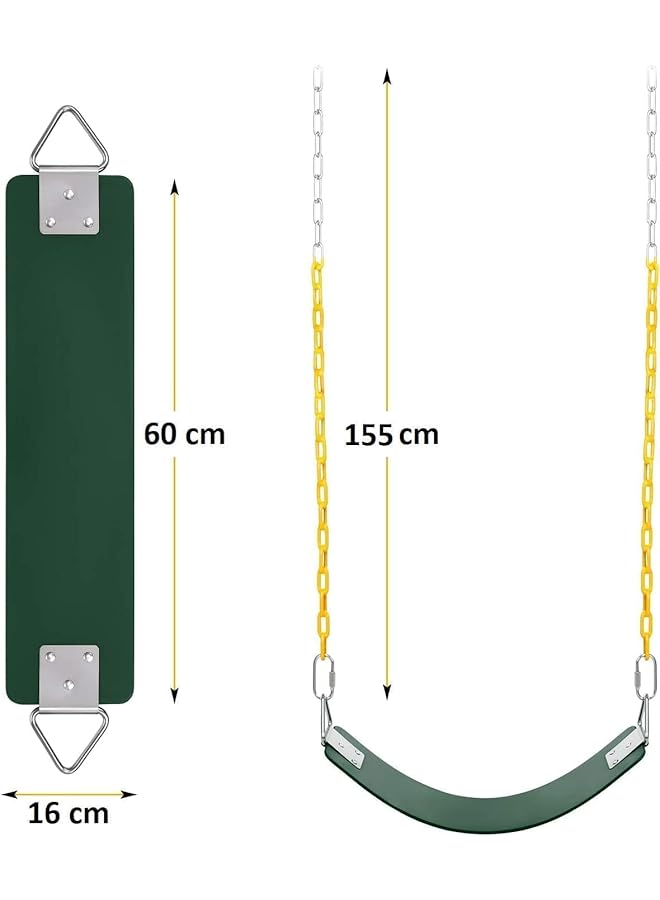 كادي ون سلاسل أرجوحة حديدية للتعليق على الحائط للاستخدام الخارجي، مقعد أرجوحة حديدي شديد التحمل مع قضيب حديدي مغطى بالبلاستيك وسلسلة وخطافات سريعة لغرفة اللعب في الفناء الخلفي (أخضر) - Image 4