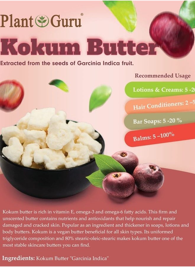 Plant Guru - Raw Kokum Butter 8 oz. 100% Pure Natural Cold Pressed - Great for Skin, Body and Hair Moisturizer, DIY Creams, Balms, Lotions and Soap Making. - Image 1