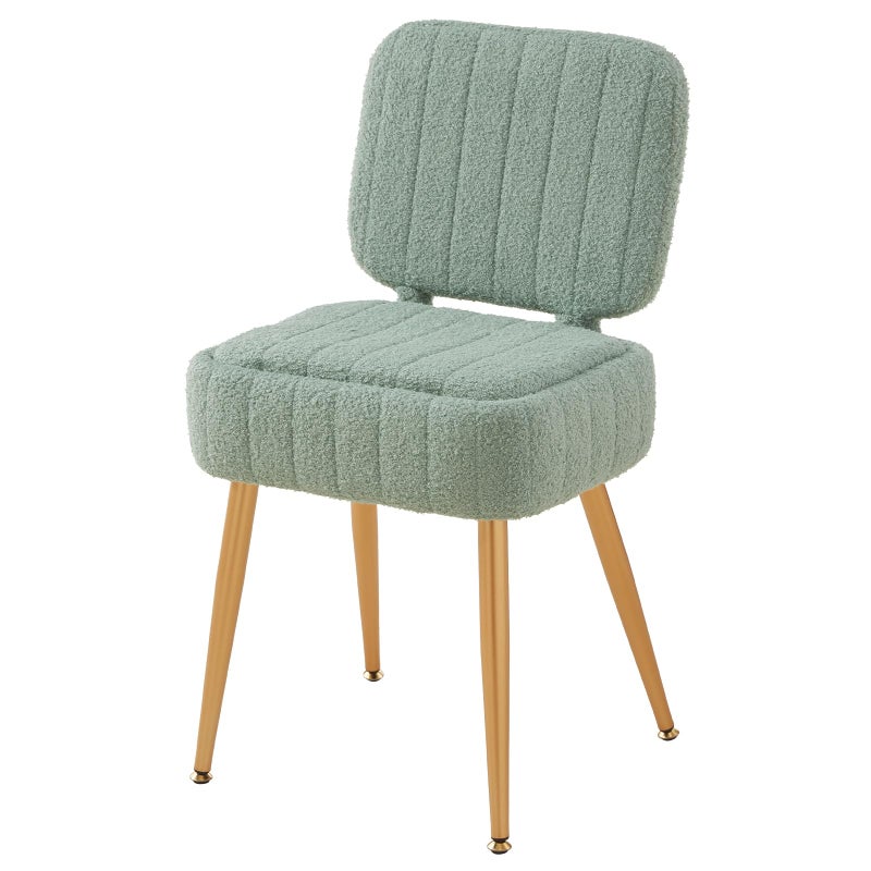 ZYKZYK Updated Vanity Chair, Storage Ottoman with Folding Back & Gold-Toned Metal Legs, Ottoman Seat with Teddy Velvet for Dressing Room Living Room Bedroom, 15" x 12" Inch - Image 1