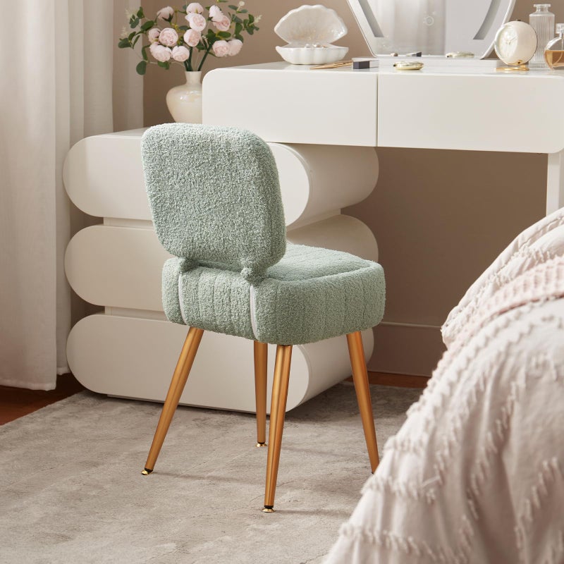 ZYKZYK Updated Vanity Chair, Storage Ottoman with Folding Back & Gold-Toned Metal Legs, Ottoman Seat with Teddy Velvet for Dressing Room Living Room Bedroom, 15" x 12" Inch - Image 5