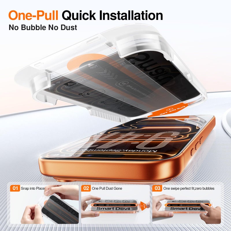 SMARTDEVIL 2 Pack Privacy Screen Protector for iPhone 17 Pro Max, Anti-Spy Tempered Glass, 9H Hardness Military Grade Shatterproof, Easy to Install, Auto Bubble-Free and Dust-Free Box, Case Friendly - Image 4