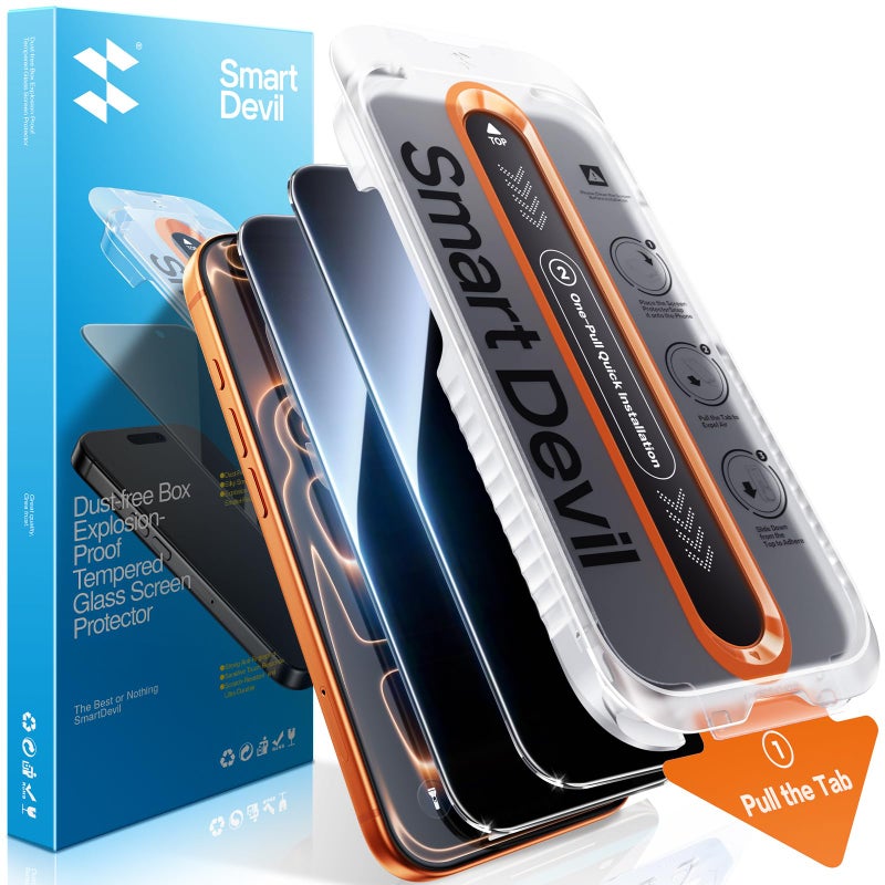 SMARTDEVIL 2 Pack Privacy Screen Protector for iPhone 17 Pro Max, Anti-Spy Tempered Glass, 9H Hardness Military Grade Shatterproof, Easy to Install, Auto Bubble-Free and Dust-Free Box, Case Friendly - Image 1