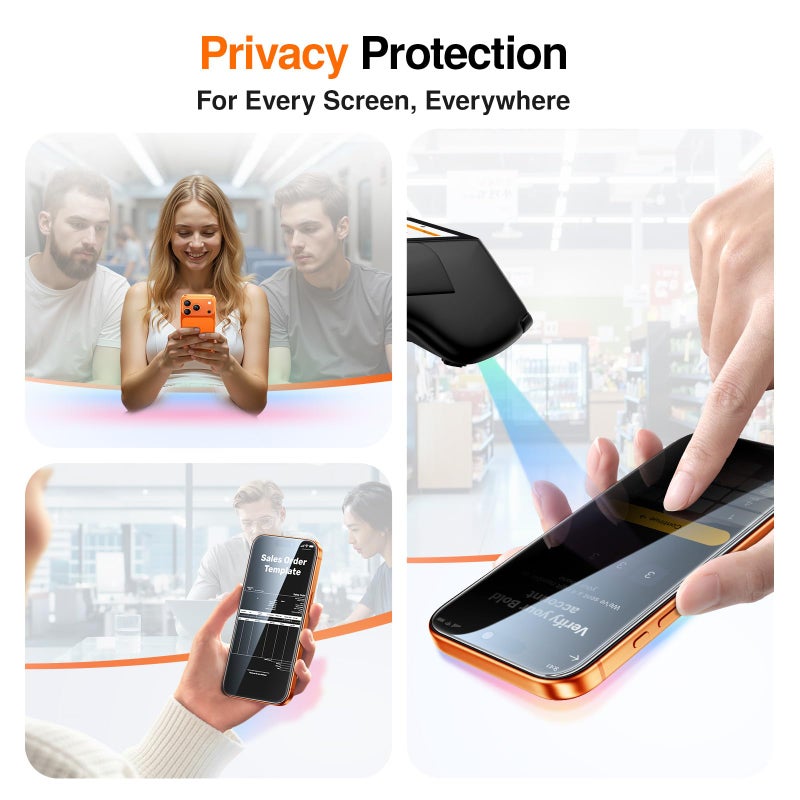 SMARTDEVIL 2 Pack Privacy Screen Protector for iPhone 17 Pro Max, Anti-Spy Tempered Glass, 9H Hardness Military Grade Shatterproof, Easy to Install, Auto Bubble-Free and Dust-Free Box, Case Friendly - Image 3