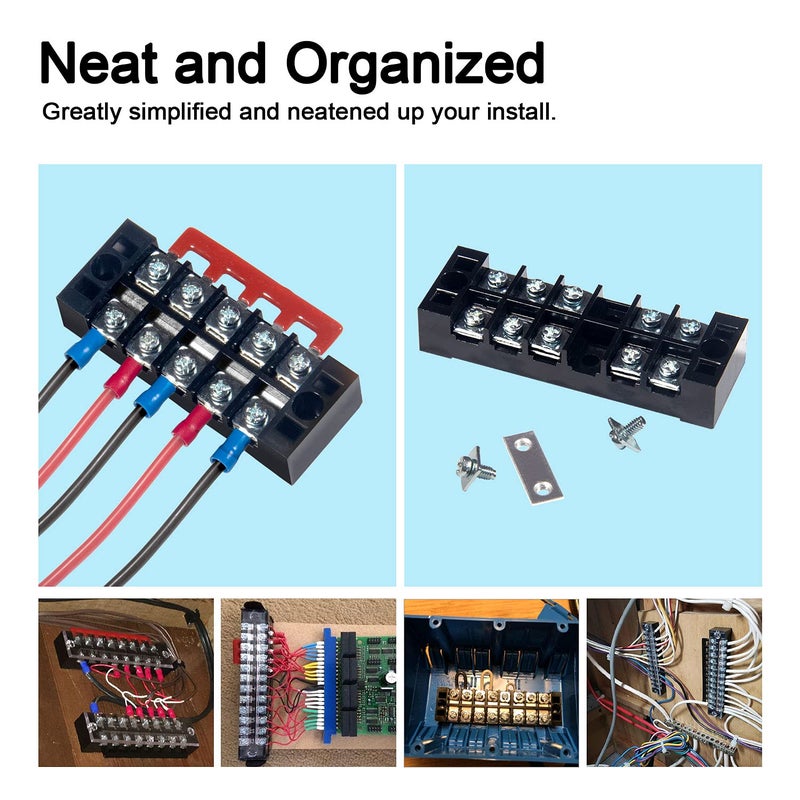MILAPEAK Terminal Block and Strip - 6 Sets 4/5/6 Positions 600V 15A Dual Row Wire Screw Terminal Strip Block with Cover + 400V 15A Pre-Insulated Terminals Barrier Strips Jumpers (Black & Red) - Image 4