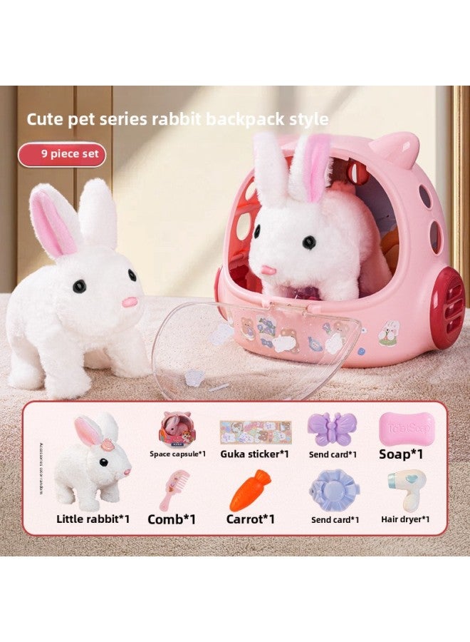 Children's Electric Simulation Small White Rabbit Will Call Girls Pet Doll Backpack Dog Gift Puzzle Plush Toy-Color:mc965 Pet Portable Blue Bear-Specifications:【Battery】 Play When You Get It - Image 3