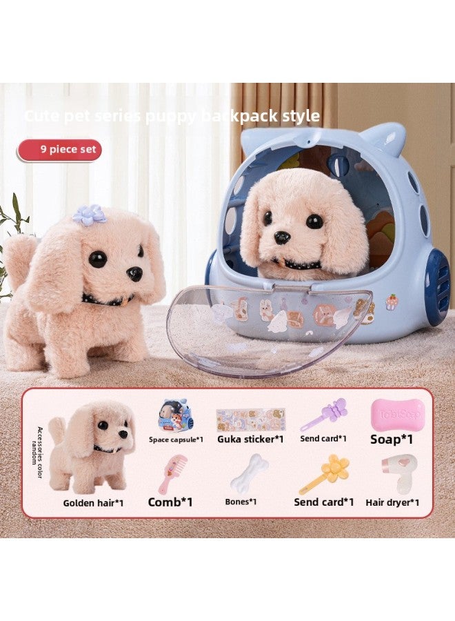 Children's Electric Simulation Small White Rabbit Will Call Girls Pet Doll Backpack Dog Gift Puzzle Plush Toy-Color:mc965 Pet Portable Blue Bear-Specifications:【Battery】 Play When You Get It - Image 4