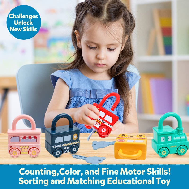 GKDOMS Montessori Learning Toys Sorting & Matching Locks and Keys Toddlers Sensory Car Activity Fine Motor Toy, Birthday Valentine's Gifts for Kids Age 2-5 Years, Back to School Stuffs - Image 2