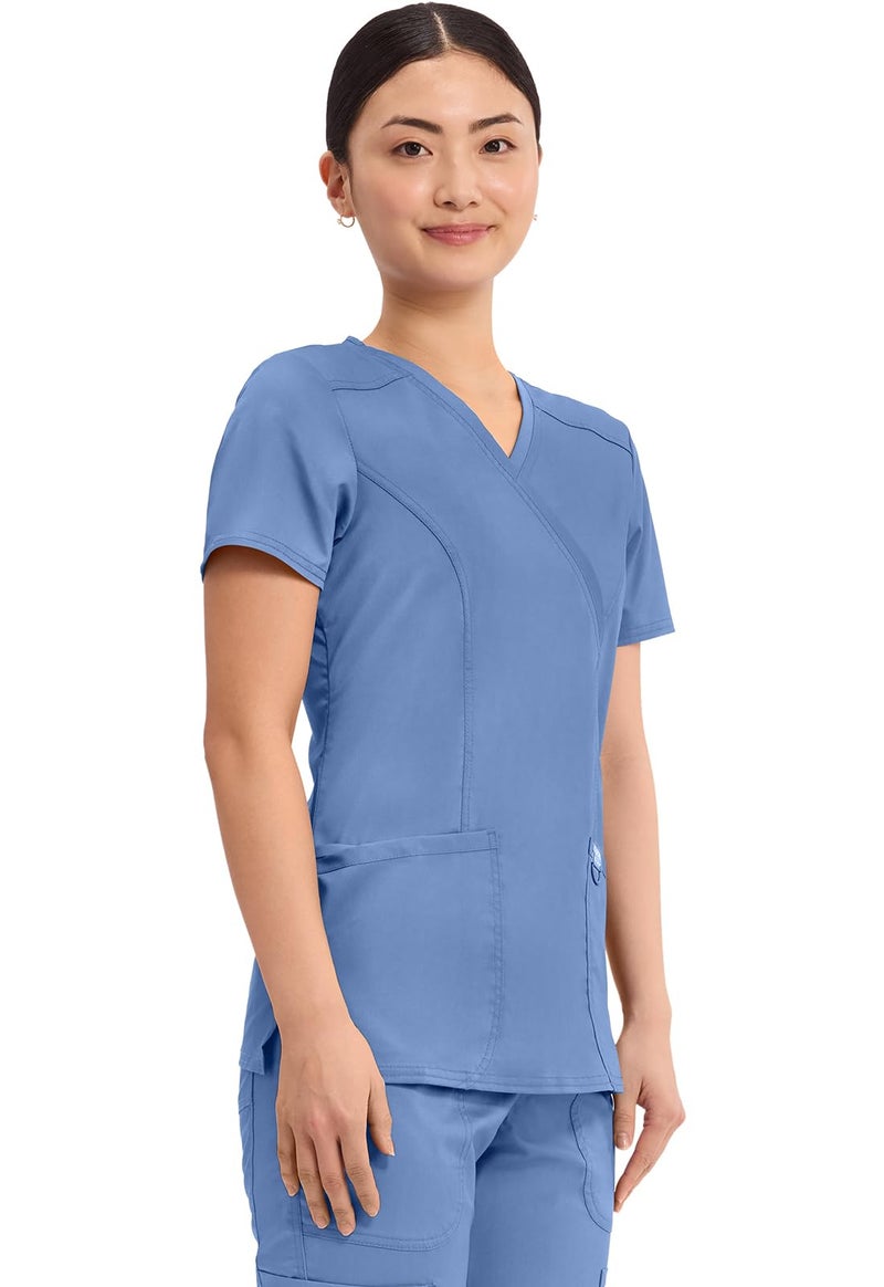 Cherokee Women Scrubs Top Workwear Revolution Mock Wrap WW610, S, Ciel Blue - Image 4