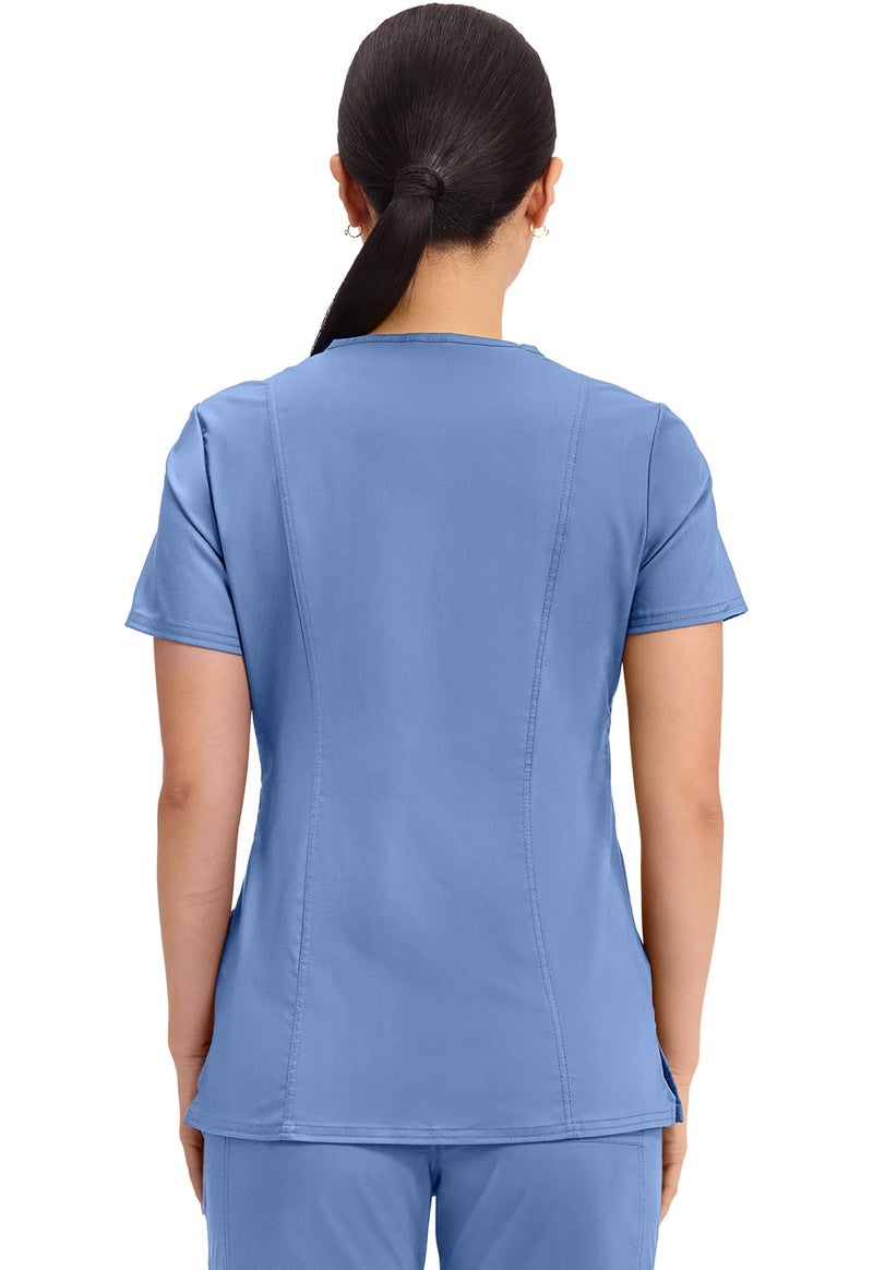 Cherokee Women Scrubs Top Workwear Revolution Mock Wrap WW610, S, Ciel Blue - Image 3