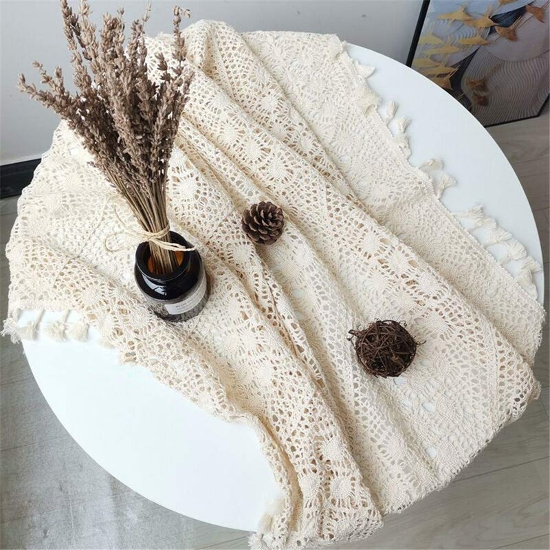BMIDRUT Vintage Crochet Tablecloths Lace Doilies Cotton Beige Square Tablecloths Table Cover Table Topper Wedding Home Party Decoration - Image 5