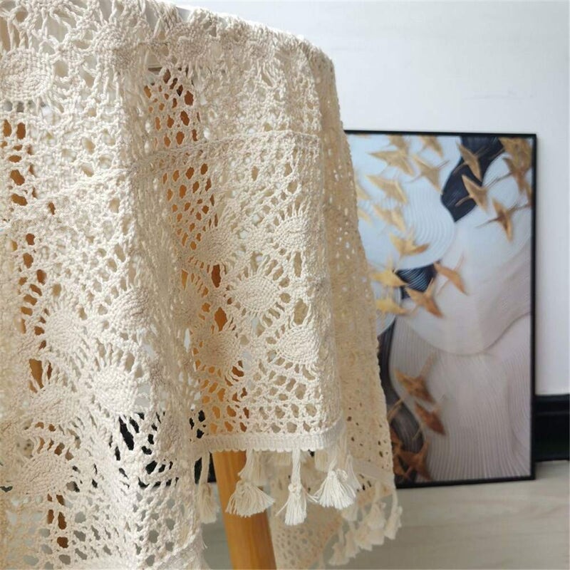 BMIDRUT Vintage Crochet Tablecloths Lace Doilies Cotton Beige Square Tablecloths Table Cover Table Topper Wedding Home Party Decoration - Image 4