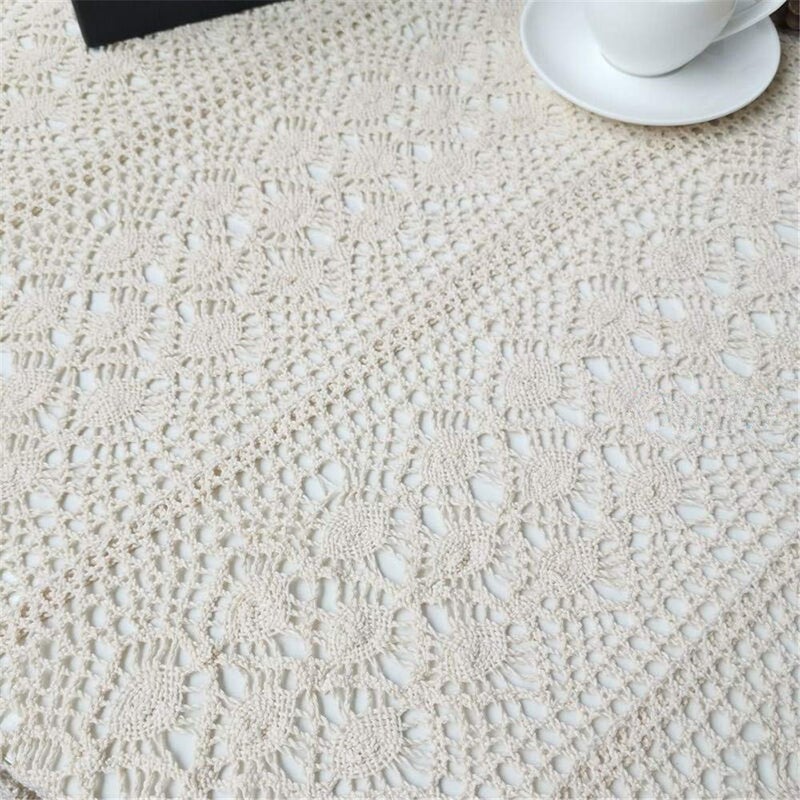BMIDRUT Vintage Crochet Tablecloths Lace Doilies Cotton Beige Square Tablecloths Table Cover Table Topper Wedding Home Party Decoration - Image 2