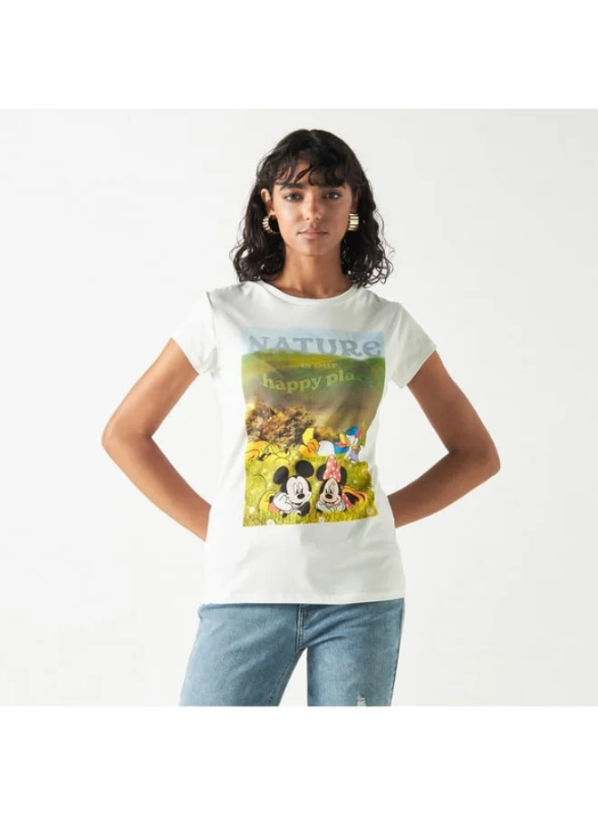اس بي كاركترز Mickey Mouse and Friends Print Round Neck T-shirt with Short Sleeves