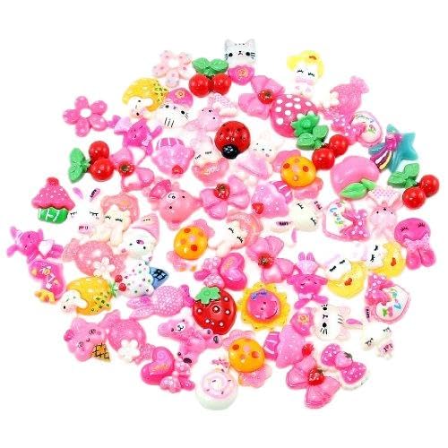PUEEN 50pc Assorted Bows, Cats, Strawberry, Lady Bug, Ice Cream, Cupcake, Teddy Bear, Floral, Hearts, Bunny, Candy & More Flat Back Resin Cabochons Art & Cell Phone Decorations-BH000739 - Image 2