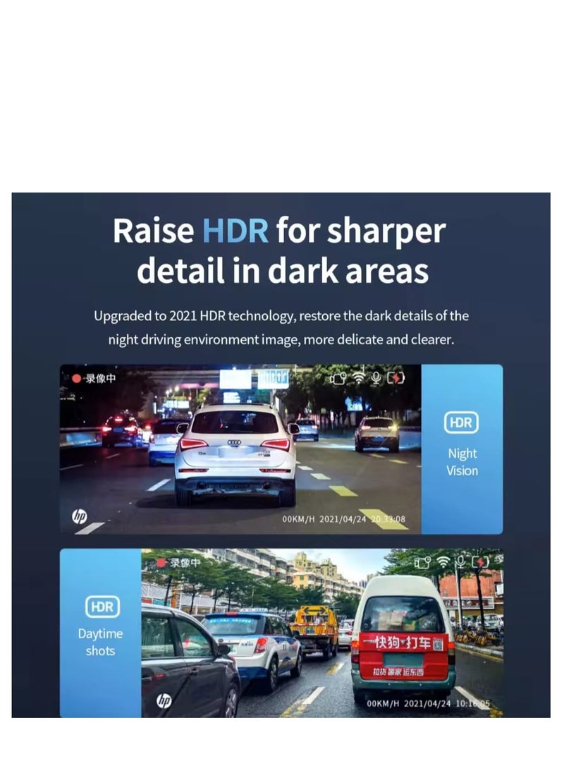 HP - HP Car Camera Dash Cam 2k UHD Night Vision WiFi DVR Video Loop Video Parking Monitor Car Dashcam Auto Dashcam 2k - Image 1