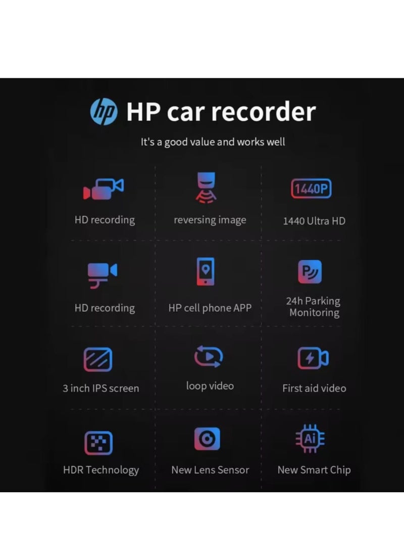HP - HP Car Camera Dash Cam 2k UHD Night Vision WiFi DVR Video Loop Video Parking Monitor Car Dashcam Auto Dashcam 2k - Image 1