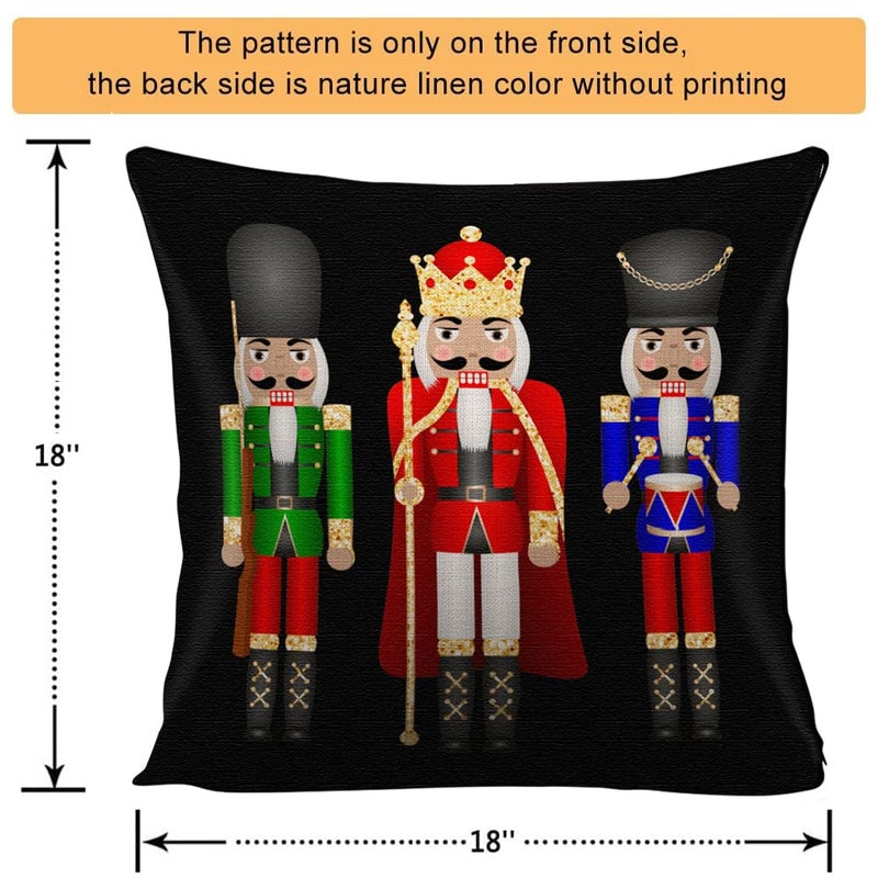 WLWLGLUCK Cartoon Nutcrackers Pillowcase Christmas Pillow Cover Home Decor Square Cushion Cover for Sofa Bed Couch  Xmas Decorative Pillow Case  Cotton Linen Pillow Cushion Cover 18 x 18""  No Pillow Insert - Image 5