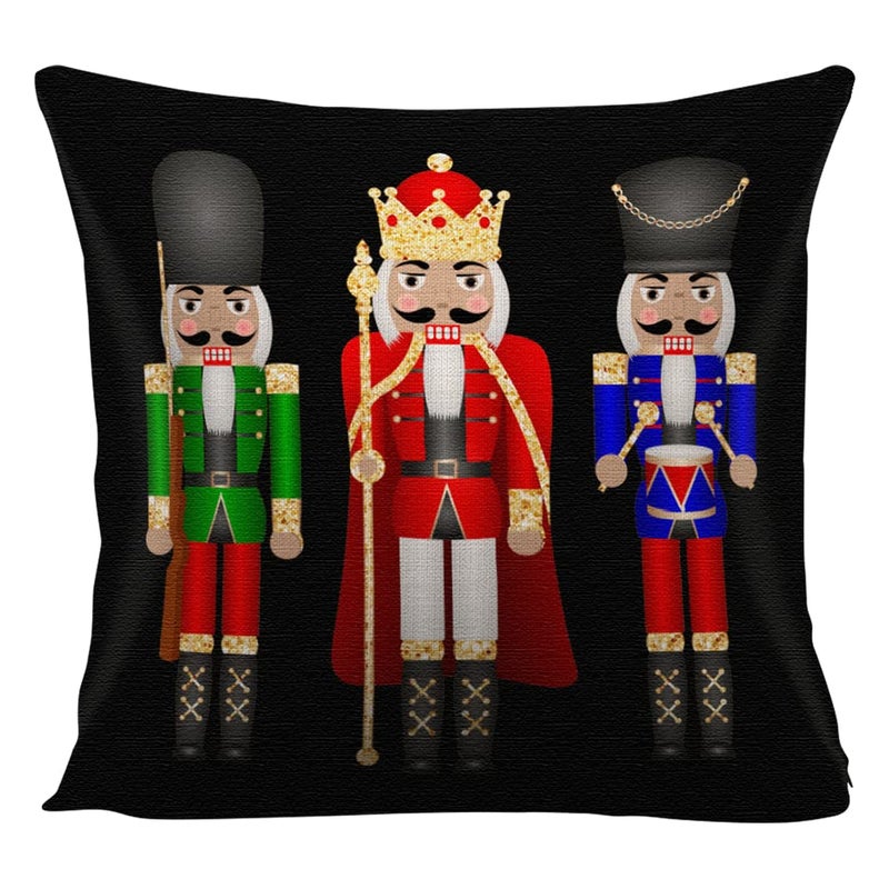 WLWLGLUCK Cartoon Nutcrackers Pillowcase Christmas Pillow Cover Home Decor Square Cushion Cover for Sofa Bed Couch  Xmas Decorative Pillow Case  Cotton Linen Pillow Cushion Cover 18 x 18""  No Pillow Insert - Image 1