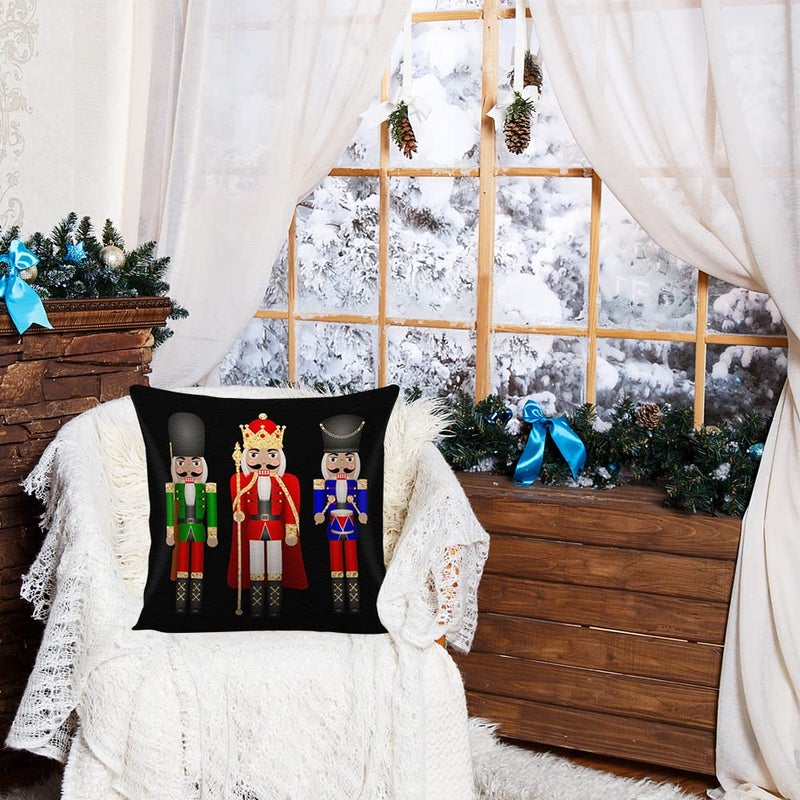 WLWLGLUCK Cartoon Nutcrackers Pillowcase Christmas Pillow Cover Home Decor Square Cushion Cover for Sofa Bed Couch  Xmas Decorative Pillow Case  Cotton Linen Pillow Cushion Cover 18 x 18""  No Pillow Insert - Image 2