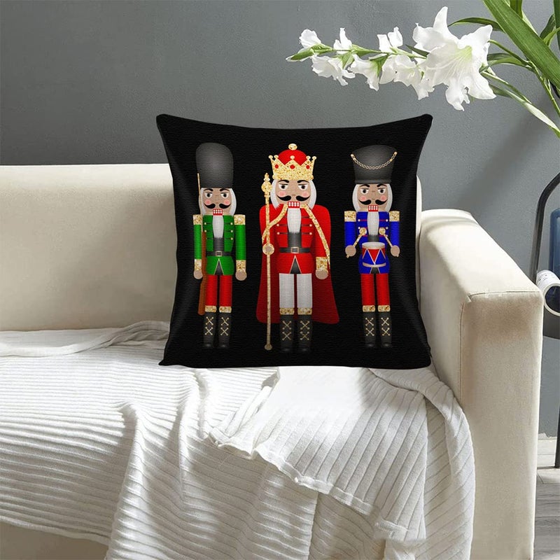 WLWLGLUCK Cartoon Nutcrackers Pillowcase Christmas Pillow Cover Home Decor Square Cushion Cover for Sofa Bed Couch  Xmas Decorative Pillow Case  Cotton Linen Pillow Cushion Cover 18 x 18""  No Pillow Insert - Image 3