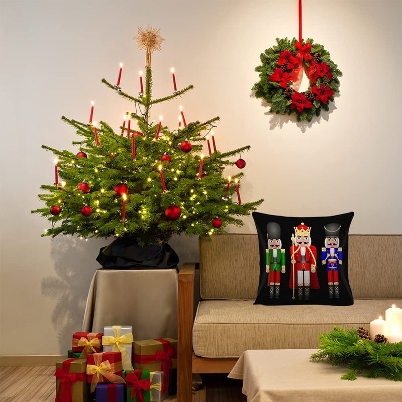 WLWLGLUCK Cartoon Nutcrackers Pillowcase Christmas Pillow Cover Home Decor Square Cushion Cover for Sofa Bed Couch  Xmas Decorative Pillow Case  Cotton Linen Pillow Cushion Cover 18 x 18""  No Pillow Insert - Image 4