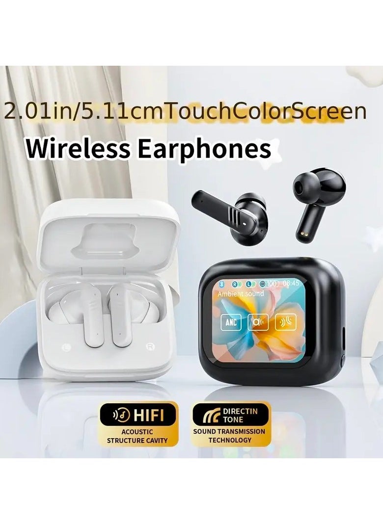 Generic - Wireless Active Noise Cancel ANC Bluetooth Earbuds, Full Color LCD Smart Touch Screen Earphone,Bluetooth V5.4,Black - Image 1