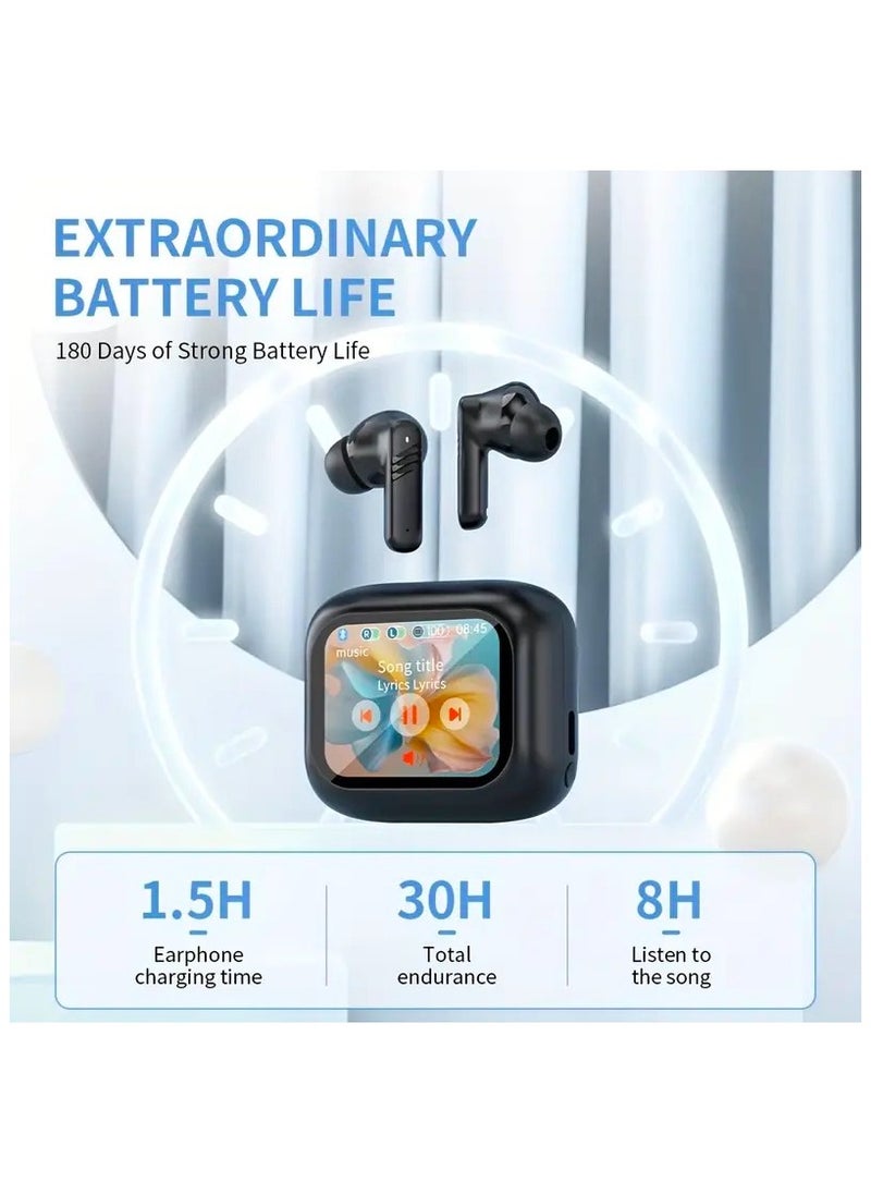 Generic - Wireless Active Noise Cancel ANC Bluetooth Earbuds, Full Color LCD Smart Touch Screen Earphone,Bluetooth V5.4,Black - Image 1