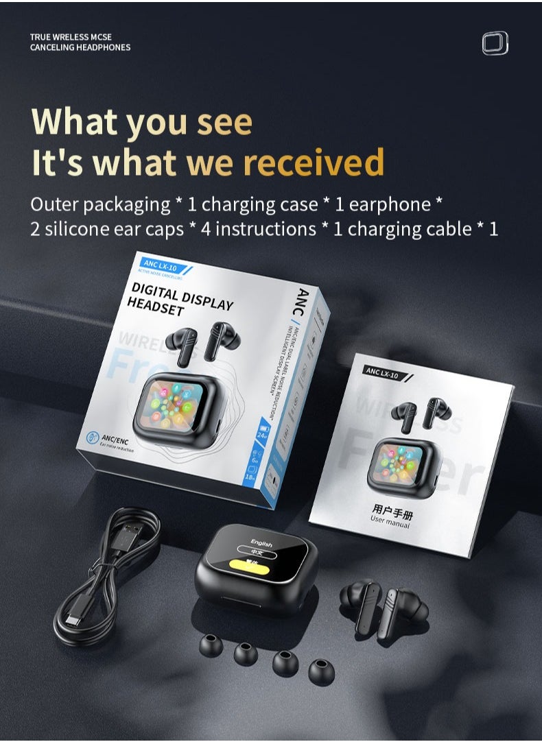 Generic - Wireless Active Noise Cancel ANC Bluetooth Earbuds, Full Color LCD Smart Touch Screen Earphone,Bluetooth V5.4,Black - Image 1