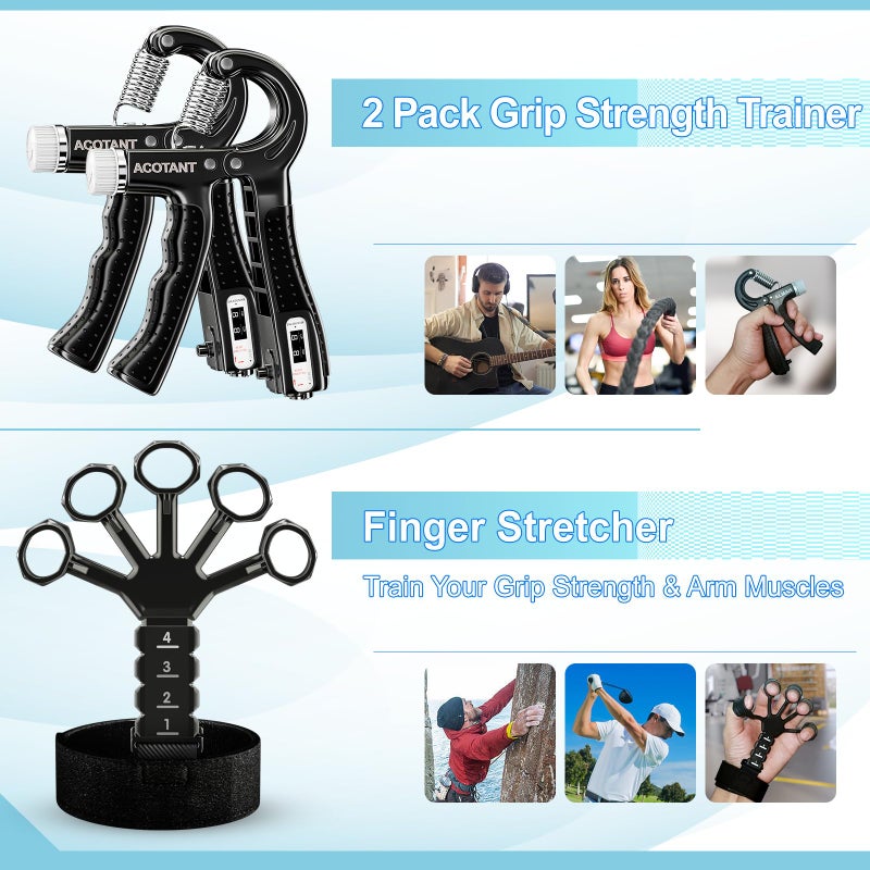Acotant Grip Strength Trainer(5 Pack) with Finger Exerciser, Hand Grip Strengthener, Finger Stretcher,Grip Ring & Stress Relief Ball for Muscle Building and Injury Recover with Carry Bag - Image 3