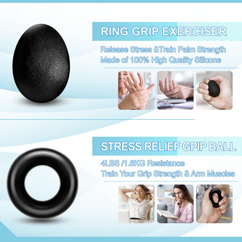 Acotant Grip Strength Trainer(5 Pack) with Finger Exerciser, Hand Grip Strengthener, Finger Stretcher,Grip Ring & Stress Relief Ball for Muscle Building and Injury Recover with Carry Bag - Image 4