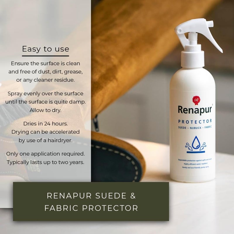 Renapur حماية مقاومة للماء/البقع من الجلد المدبوغ، النوبوك، والأقمشة — صديقة للبيئة، غير سامة، للأحذية، الأحذية الطويلة، الأحذية الرياضية والملابس (8.5 أونصة سائلة) - قد يختلف التعبئة والتغليف - Image 2