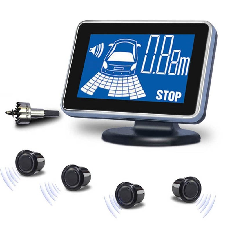 Generic ELSNU Car Auto Vehicle Reverse Backup Radar System with 4 Parking Sensors Rear Distance Detection kit Parktronic Assistant Beep Voice Warning LCD Monitor  - Image 1
