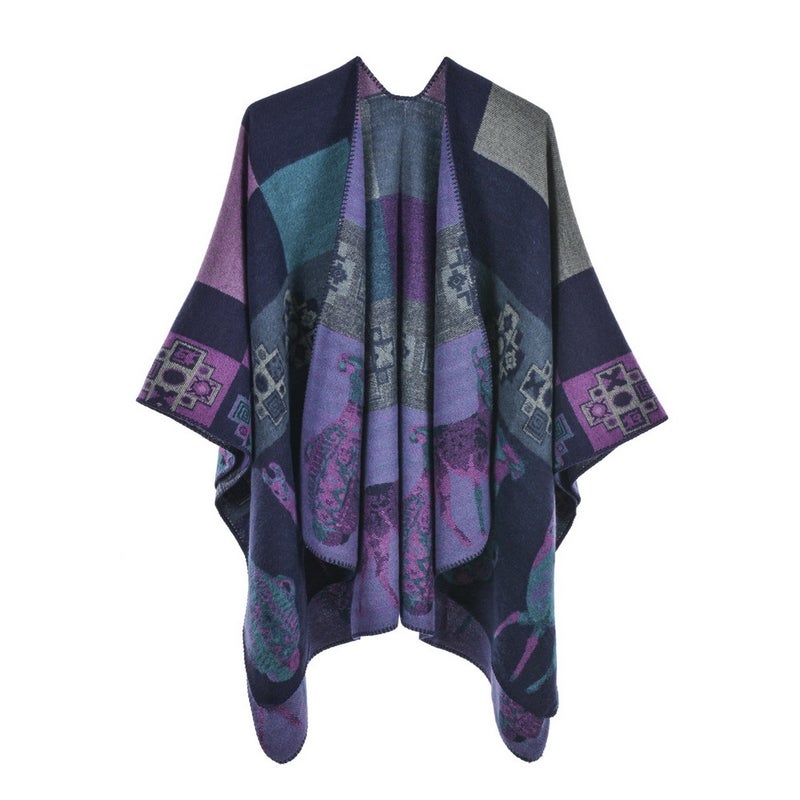 Shawl Cloak Womens Autumn and Winter Thickened Ethnic Style Extra-large Split Shawl Travel Scarf Cross-border Exclusive Vintage Relic Figure Purple
