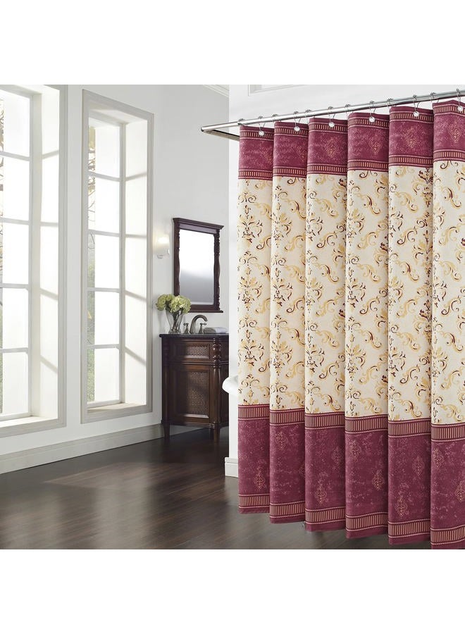 BESTRIPES Fabric Shower Curtain, Burgundy and Gold Yellow Boho Paisley Damask Print Shower Curtains for Bathroom, Waterproof Bathroom Curtains, 72" W x 72" H - Image 1