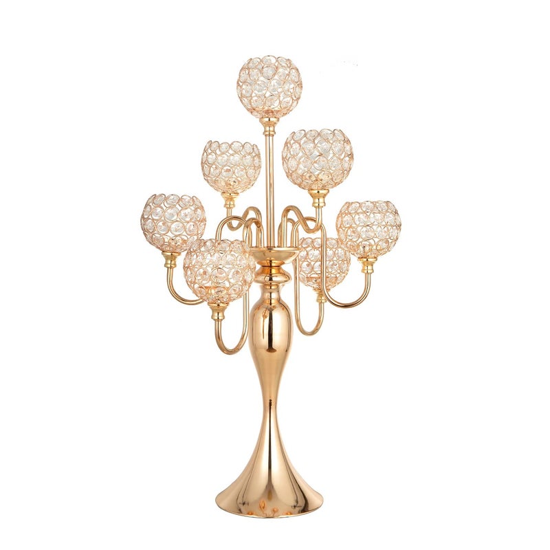 Candelabra Centerpieces for Table Candle Holder for Table Centerpieces 7Arm Tall Crystal Candelabra Candle Holder Gold Centerpiece for Table Wedding Christmas Party Event