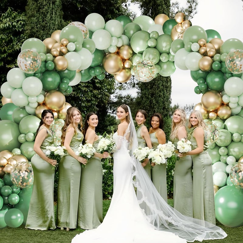 LANGASQUE Green and Gold Balloon Arch Kit, 143Pcs Emerald Sage Green Gold Balloons Garland Arch Kit Coffetti Balloons for Hunter Forest Birthday Wedding Baby Shower Gender Reveal Baptism Decorations - Image 3