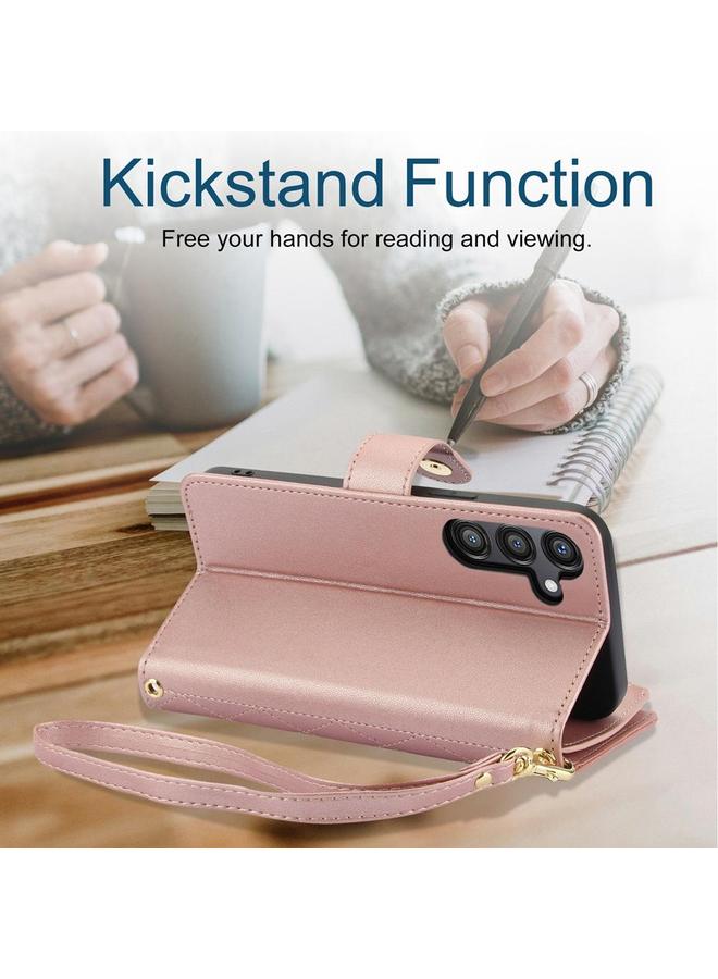 اس-توب جراب لهاتف Samsung Galaxy S25 / S24 5G YM016 جراب هاتف جلدي بسحاب معيني الشكل مع حبل تعليق - Image 4