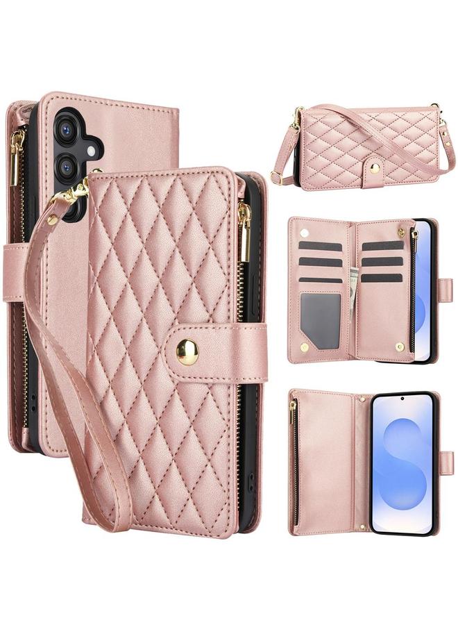 اس-توب جراب لهاتف Samsung Galaxy S25 / S24 5G YM016 جراب هاتف جلدي بسحاب معيني الشكل مع حبل تعليق - Image 1