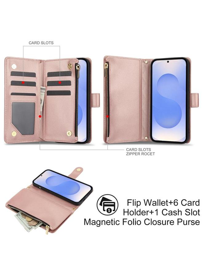 اس-توب جراب لهاتف Samsung Galaxy S25 / S24 5G YM016 جراب هاتف جلدي بسحاب معيني الشكل مع حبل تعليق - Image 2