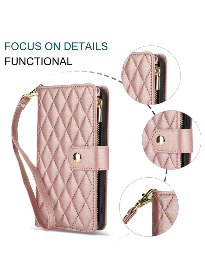 اس-توب جراب لهاتف Samsung Galaxy S25 / S24 5G YM016 جراب هاتف جلدي بسحاب معيني الشكل مع حبل تعليق - Image 5