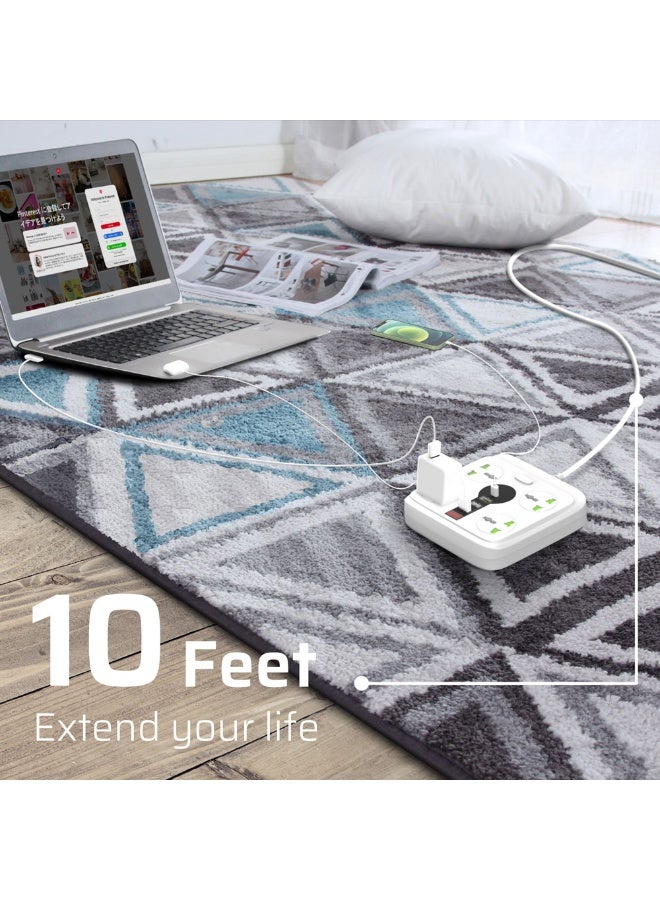 كريت مور شريط تمديد كهربائي مع شحن USB C PD بقدرة 20 واط، 4 منافذ عالمية، ومنفذ QC 3.0، ومنفذين USB 5V/2.1A، كابل بطول 3 أمتار، قدرة 3000 واط / 13 أمبير - Image 3