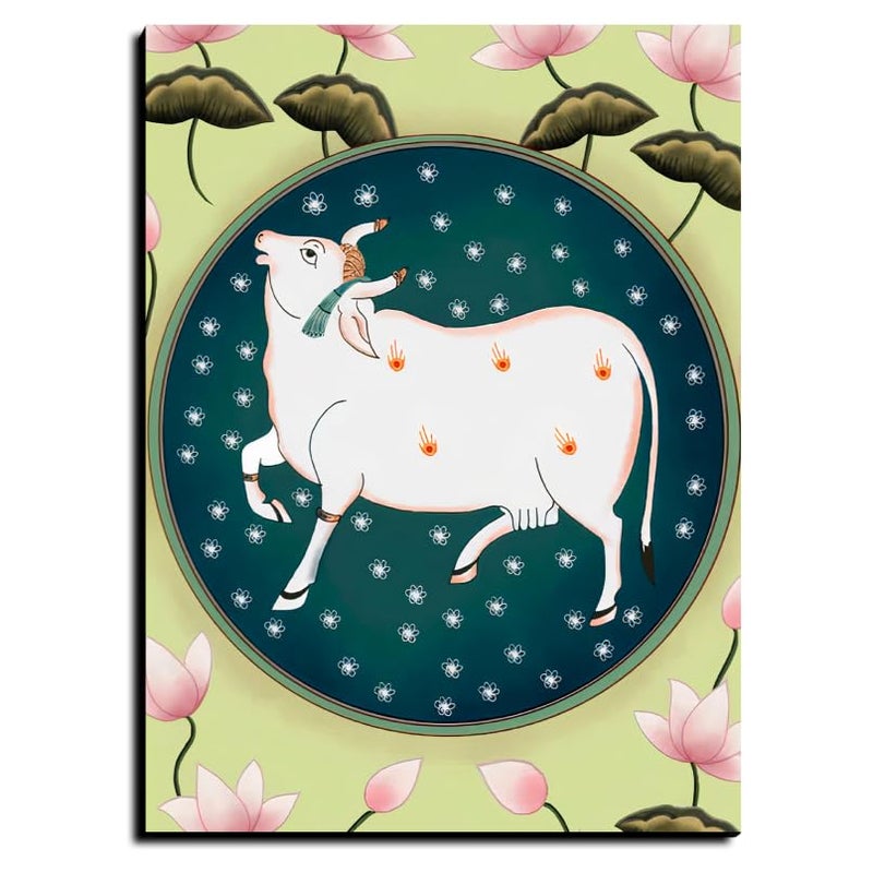 Chalk My Theme Chalk My Theme Cow and Lotus Pichwai Wood Print Wall Art Home Decor Living Room Bedroom Cafe Room Painting For Wall Decoration 12 X 16 Inches 12mm Thick Birchwood 