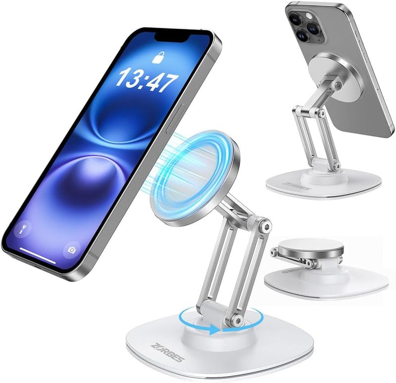 ELEPHANTBOAT ZORBES® 360° Rotatable Desk Phone Mount, Free Stand Phone Stand Holder, Folding Magnetic Metal Phone Holder for Desk, Table, and Workspace - Image 1