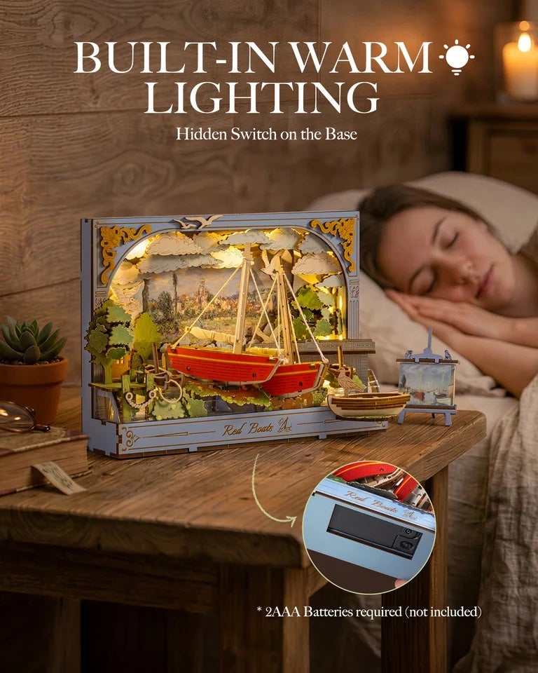 Rolife Red Boats Wooden 3D Puzzle 219 PCS DIY Wall Art Building Model Kit with LED Light for Home Decor Desktop Decor Wall Decor Gift for Adults Kids - Image 3