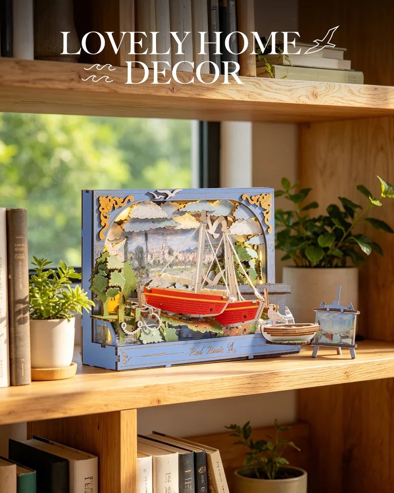 Rolife Red Boats Wooden 3D Puzzle 219 PCS DIY Wall Art Building Model Kit with LED Light for Home Decor Desktop Decor Wall Decor Gift for Adults Kids - Image 2