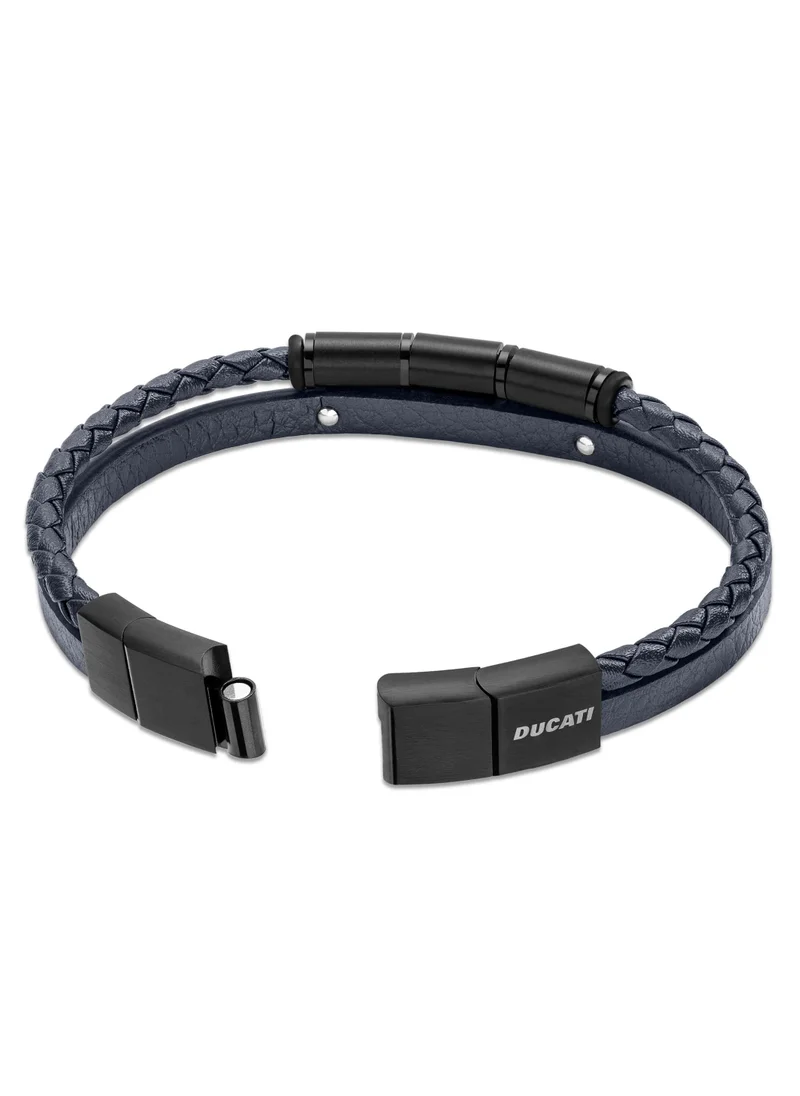 دوكاتي كورس Coraggio Blue Leather Strap Gents Bracelet with Magnetic Clasp - 210 mm