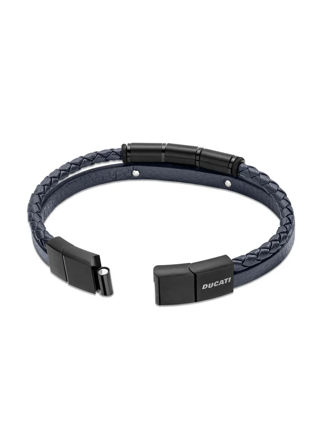 Ducati Coraggio Blue Braided & Cuff Leather Bracelet for Men