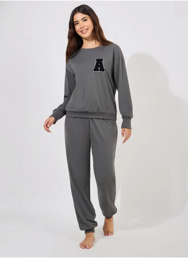Styli Badge Terry Sweatshirt & Joggers Lounge Set
