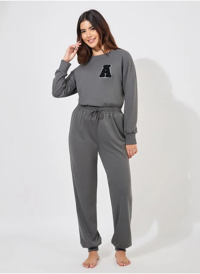 Styli Badge Terry Sweatshirt & Joggers Lounge Set